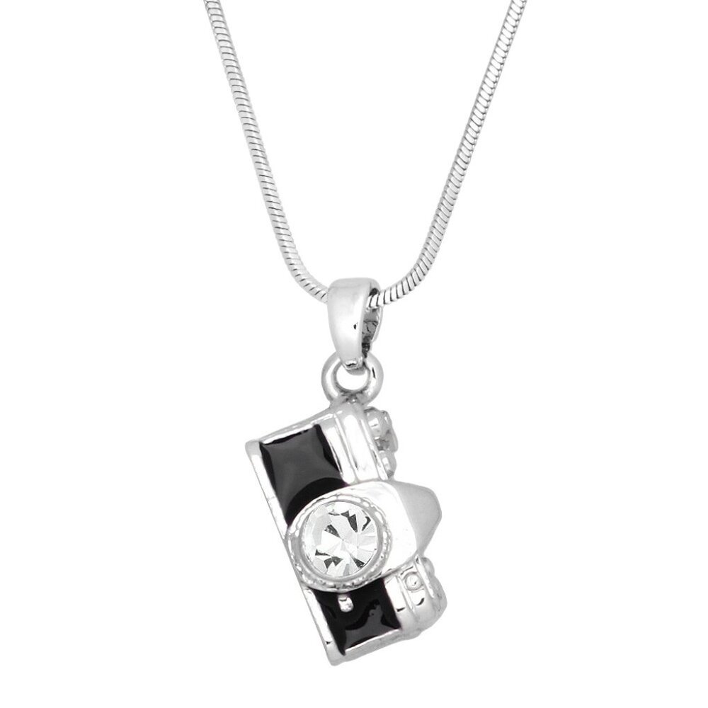 Black Camera/Charm/Pendant Necklace/Rhinestone Crystal/Photography Jewelry
